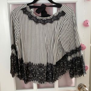 Zara Black and White Stripe Top
